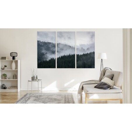 Obraz TRYPTYK Las we Mgle Pejzaż Natura 3D 120x80cm
