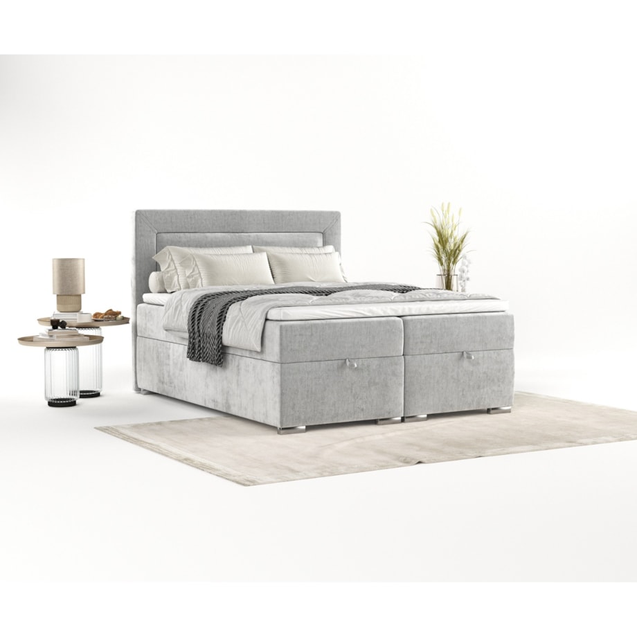 Łóżko kontynentalne LONTANO 180x200 z pojemnikiem, Jasny Szary, tkanina Lotta 06