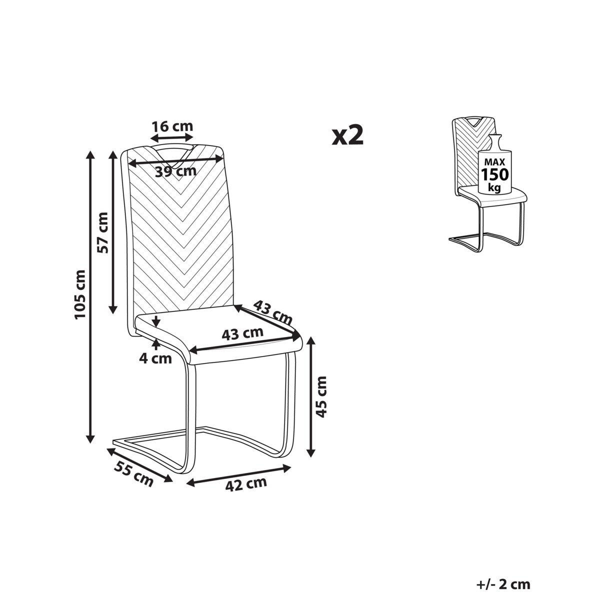 Zestaw 2 krzeseł do jadalni ekoskóra czarny PICKNES