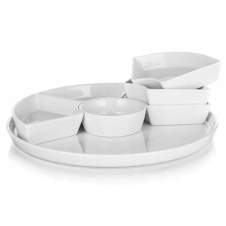 OKRĄGŁY TALERZ SALATERKA PATERA dzielona CERAMIKA biała na przekąski 26 cm