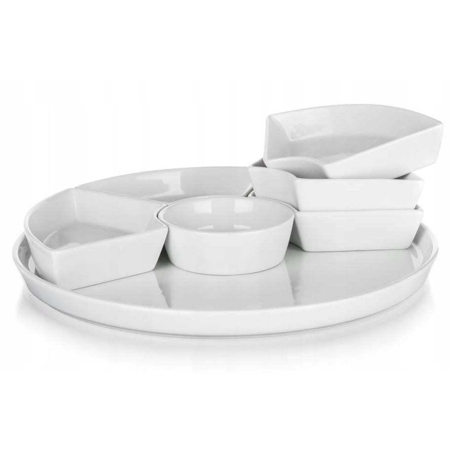 OKRĄGŁY TALERZ SALATERKA PATERA dzielona CERAMIKA biała na przekąski 26 cm