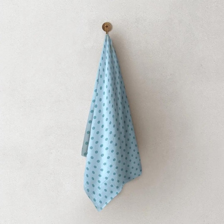 Lniany ręcznik kuchenny - błękitne kropki