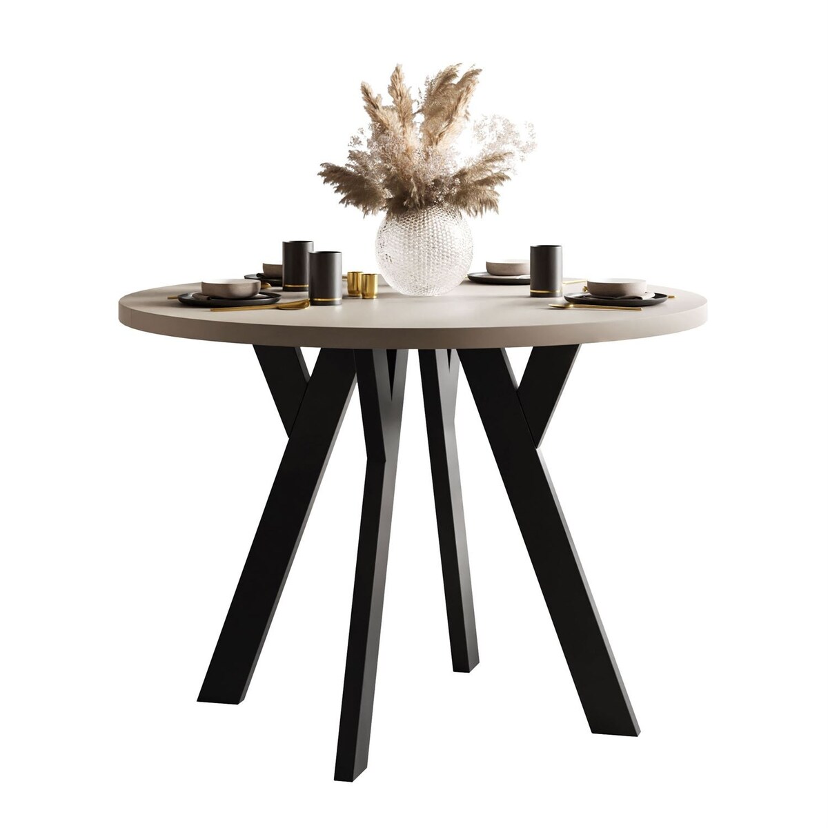 Okrągły stół rozkładany VOLTA MATT, nogi czarne, blat kaszmir