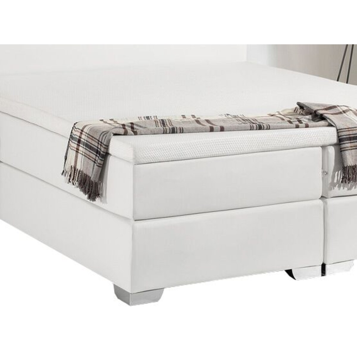 Łóżko kontynentalne ekoskóra 180 x 200 cm białe PRESIDENT