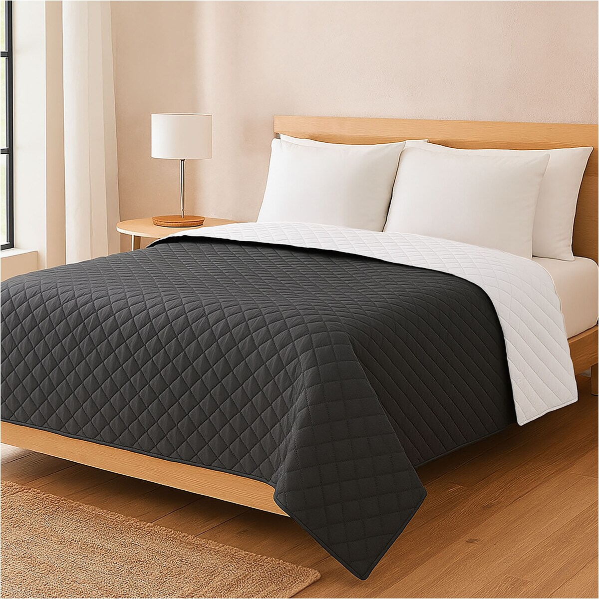 Narzuta Na Łóżko Kanapę Na Plażę Pikowana 160X200 Cm Biało-Czarna