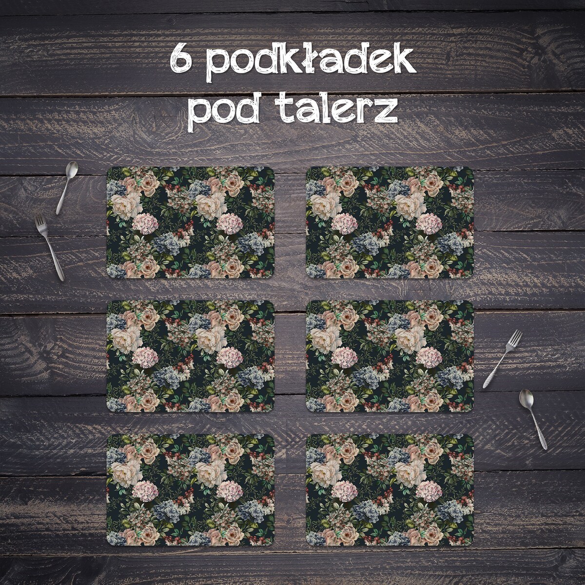 Komplet mat pod talerz Retro kwiaty, 6 szt. 45x30cm