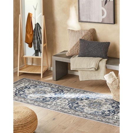 Dywan 80 x 300 cm szary z niebieskim KOTTAR