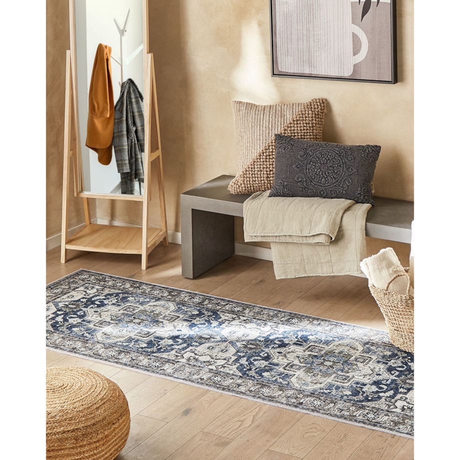 Dywan 80 x 300 cm szary z niebieskim KOTTAR