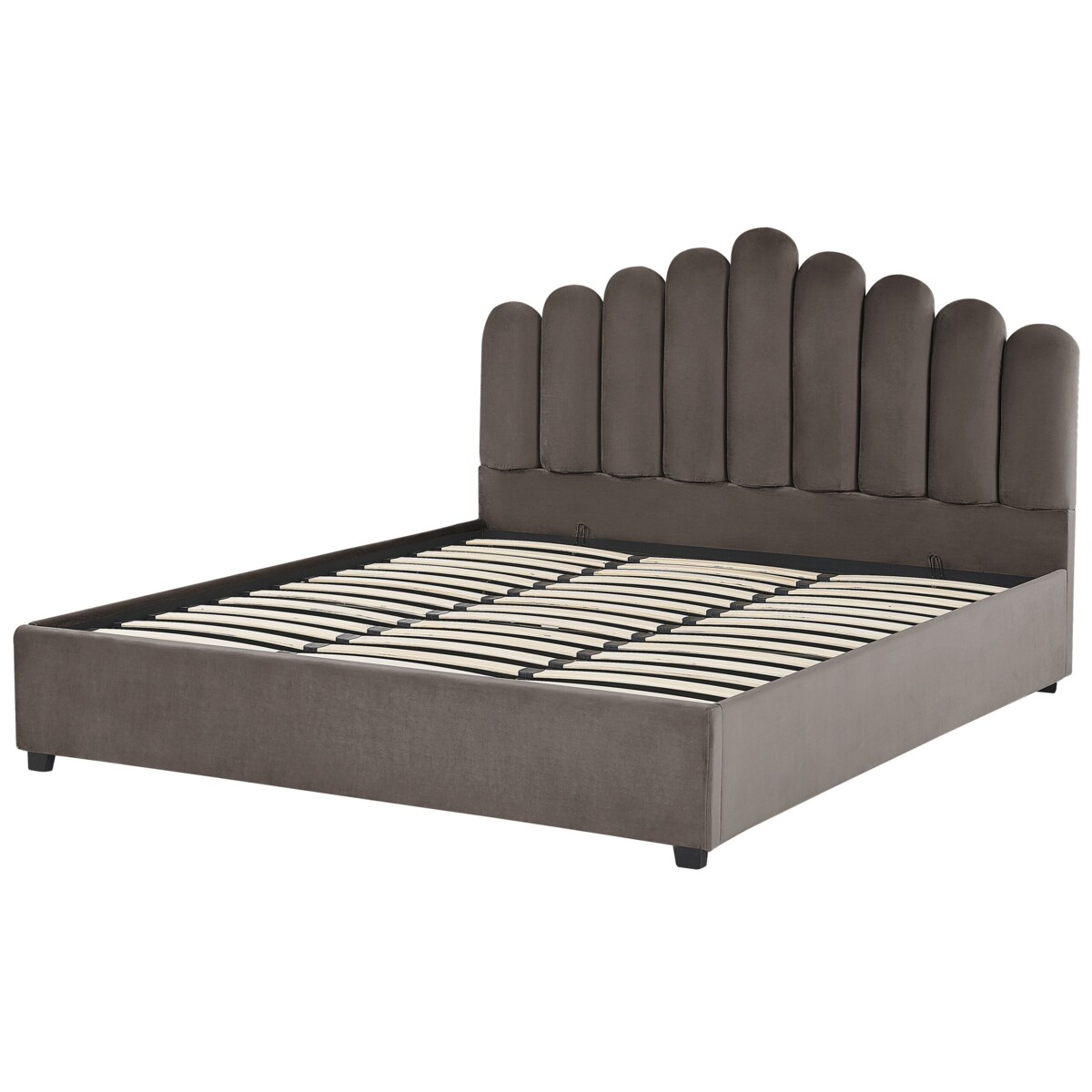 Łóżko z pojemnikiem welurowe 180 x 200 cm beżowoszare VINCENNES