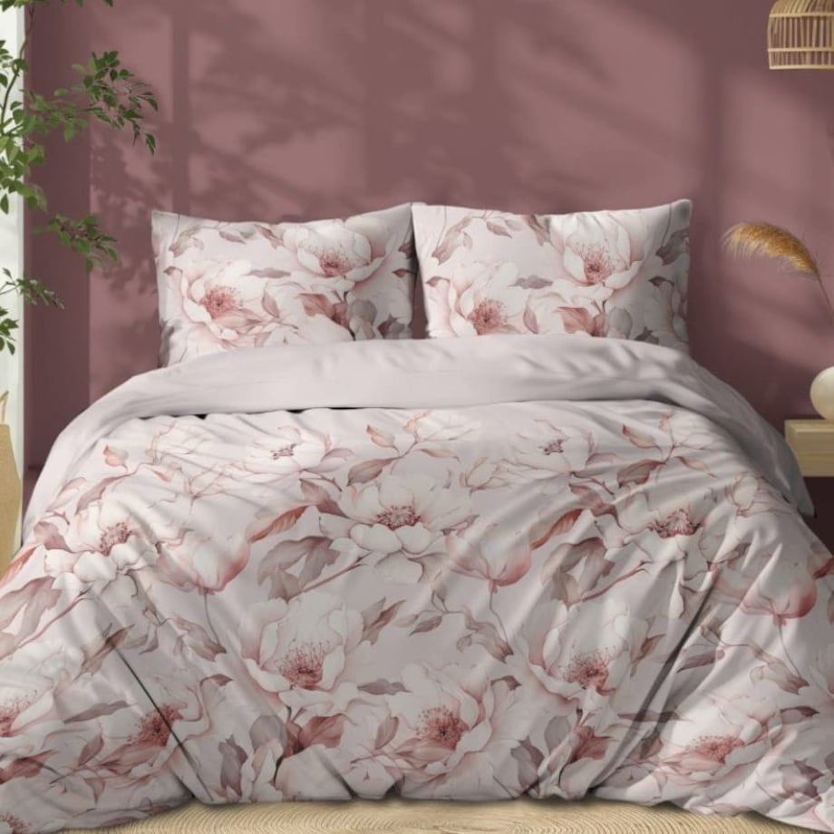 Pościel bawełniana 200x220cm Kwiaty Magnolii różowa