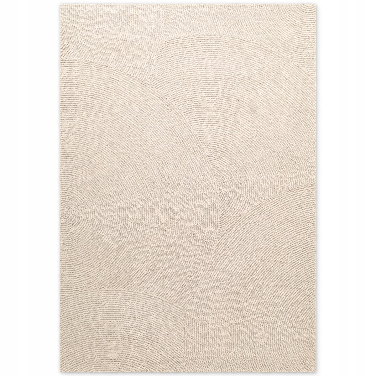 Dywan wełniany do salonu 120x180cm, kremowy wzór w półkola, efekt 3d