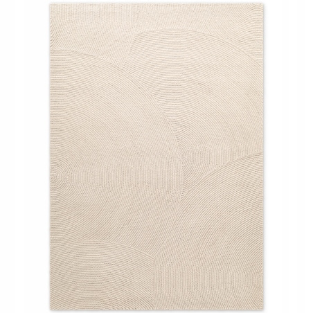 Dywan wełniany do salonu 120x180cm, kremowy wzór w półkola, efekt 3d