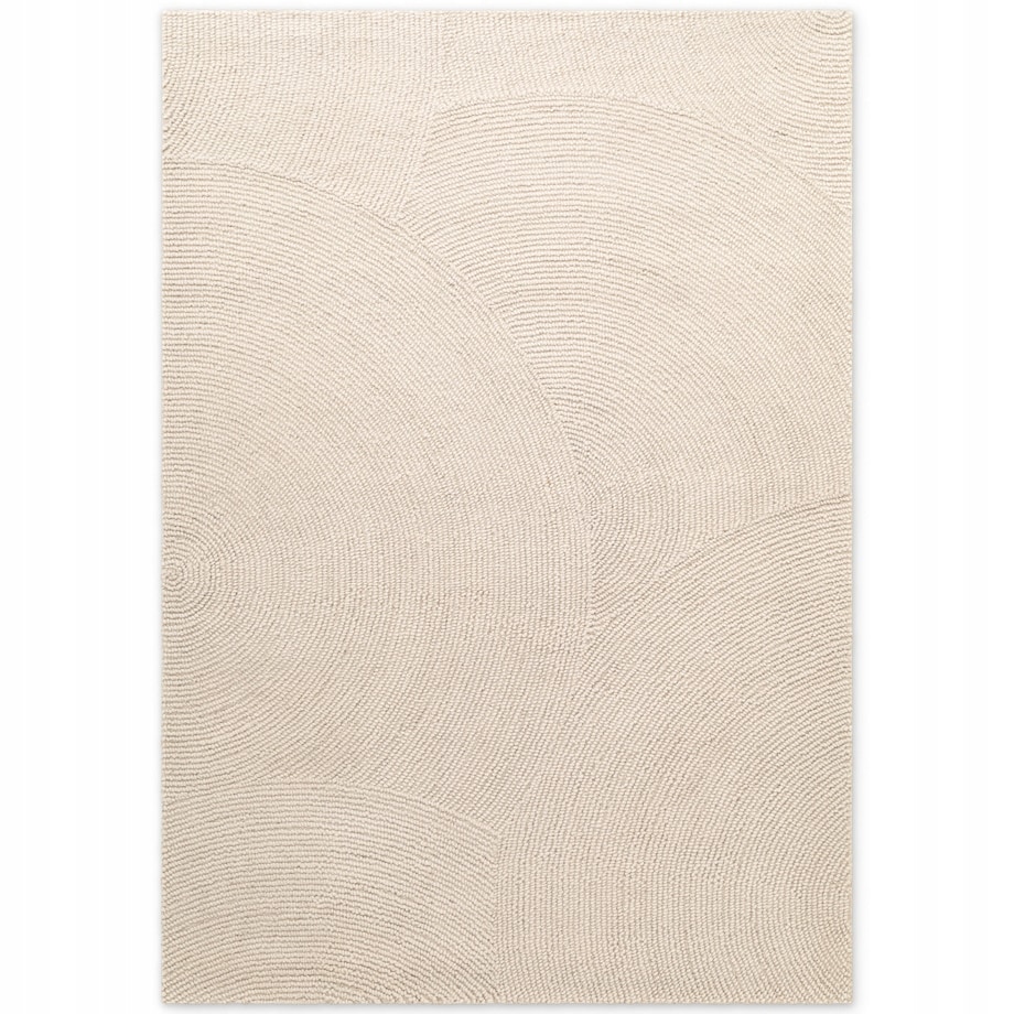 Dywan wełniany do salonu 120x180cm, kremowy wzór w półkola, efekt 3d