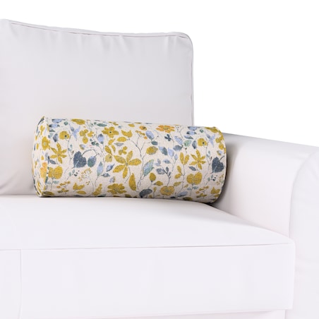 Poduszka wałek z zakładkami, żółto-niebieskie kwiaty na kremowym tle, Ø20 x 50 cm, Cosy Home