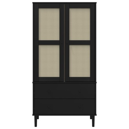 vidaXL Szafa SENJA, imitacja rattanu, czarna, 90x55x175 cm, sosnowa