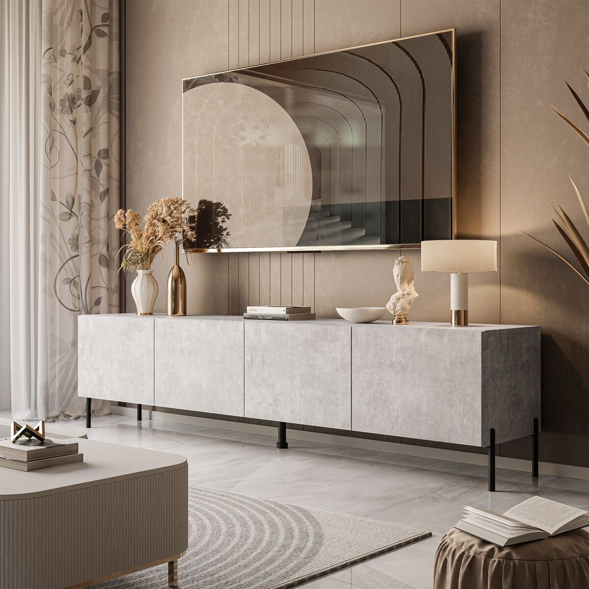 Szafka RTV COLGANTE 200 beton nogi czarne proste