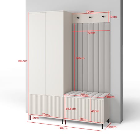 Szafa frezowana z lustrem szafka na buty Ritmo wersja 1 Trinity 19 Cashmere