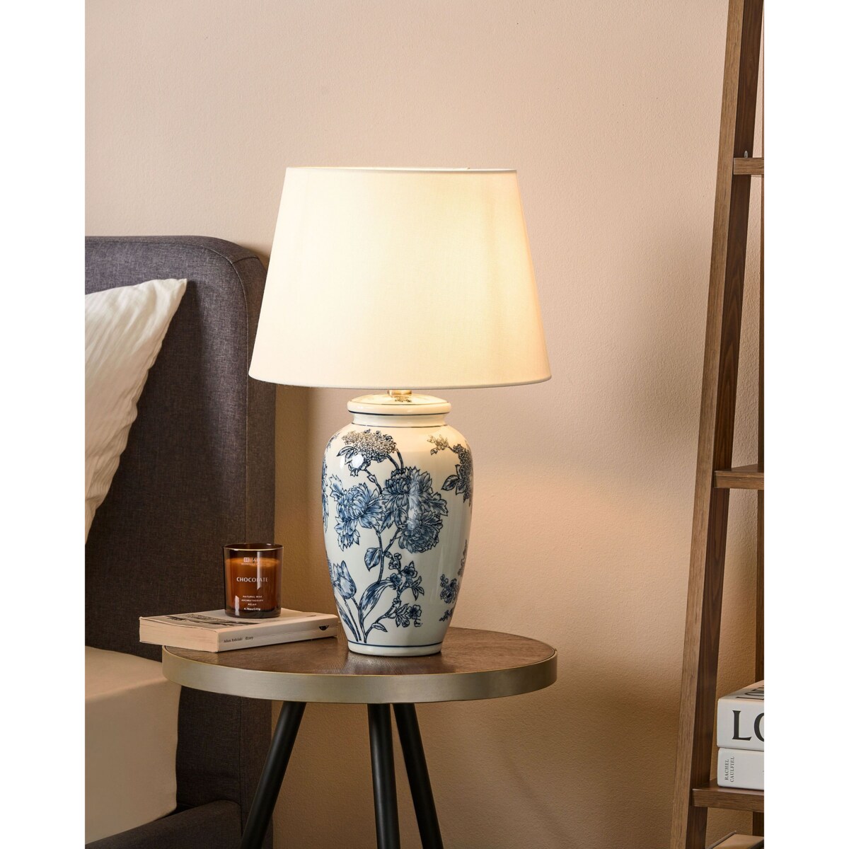 Lampa stołowa BELUSO Porcelana Biały/ niebieski