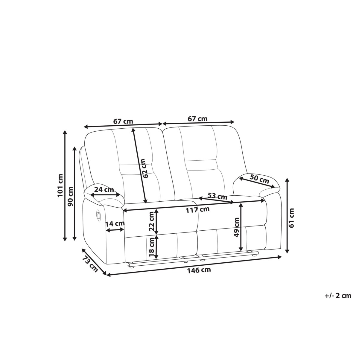 Sofa z manualną funkcją relaksu 2-osobowa pomarańczowa BERGEN