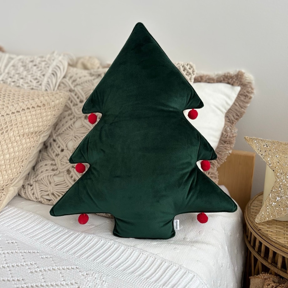 Poduszka Choinka z pomponami velvet zielony