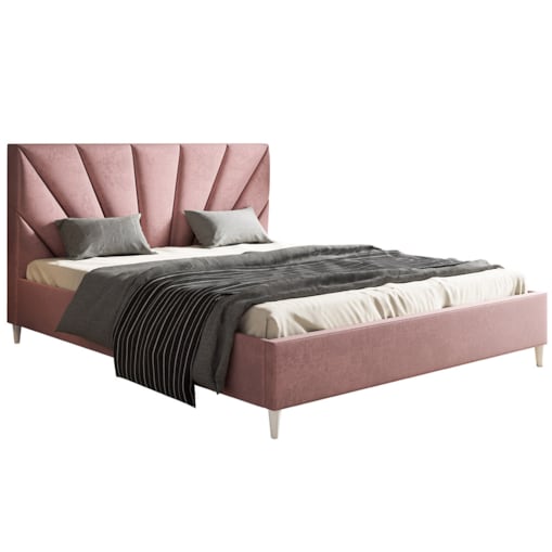 Łóżko do sypialni 180x200 LUXO 3 tapicerowane, na wysokich nogach- różowe