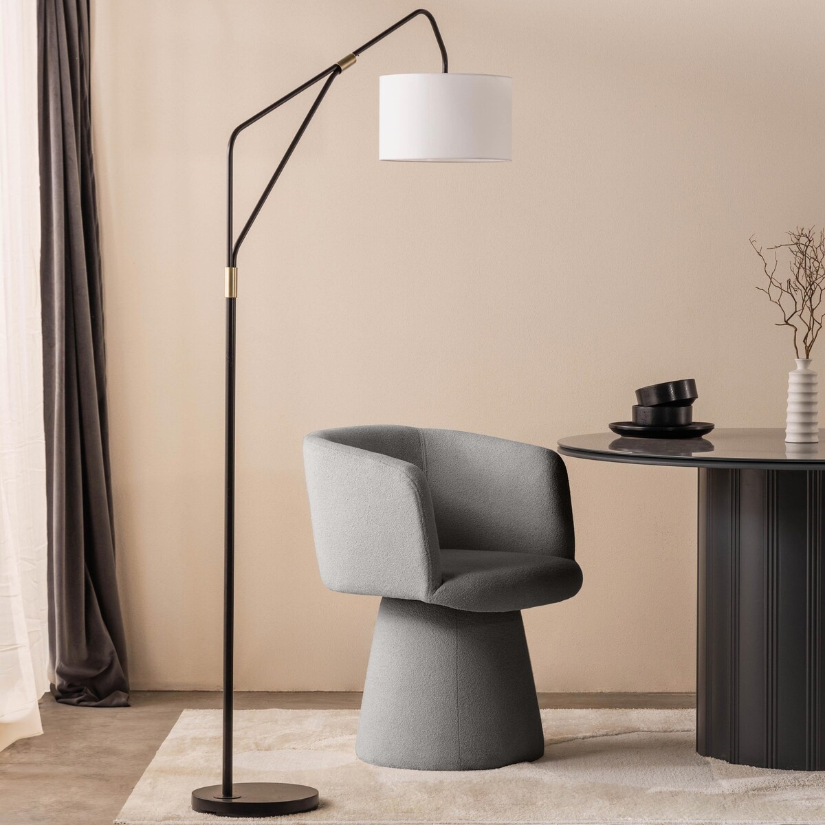 Krzesło tapicerowane obrotowe szarobrązowe bouclé Nalf