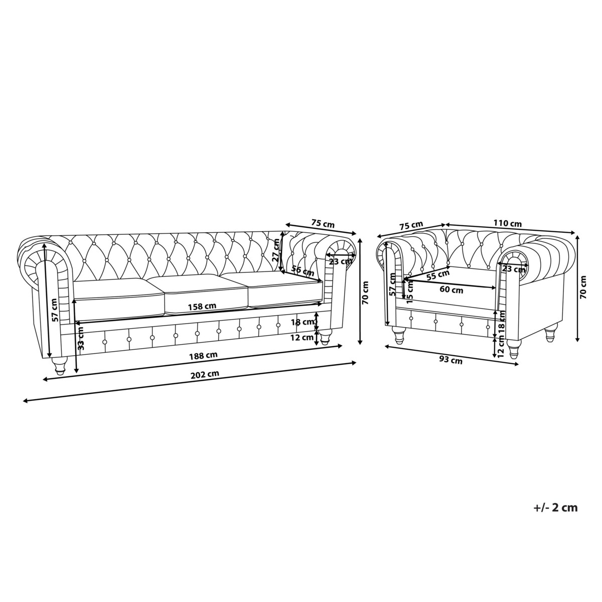 Komplet wypoczynkowy dla 4 osób CHESTERFIELD Szary