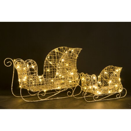 Sanie świąteczne 2 szt. LED 36x46x21 i 21x35x14 cm SORI złote