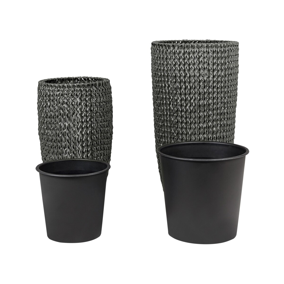 Zestaw 2 doniczek na kwiaty z technorattanu czarny CEDRUS