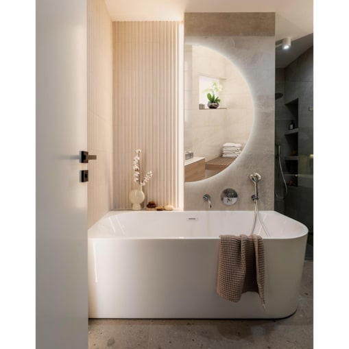 Lustro 100 x 50 cm Półokrągłe światło LED ciepłe