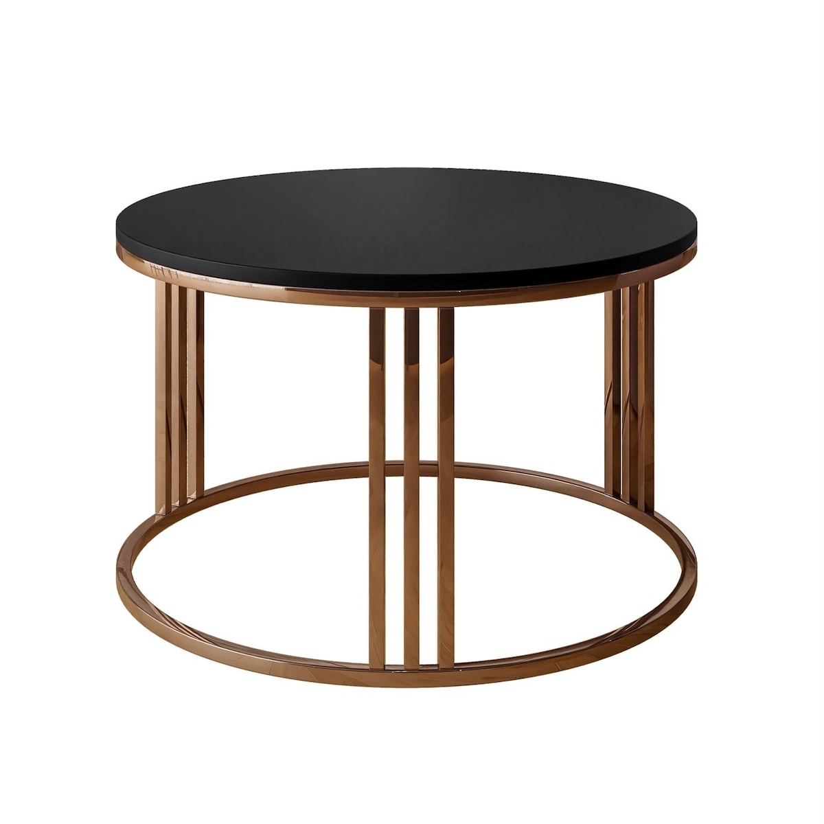 Okrągły stolik kawowy LORI mat z miedzianym stelażem, czarny mat