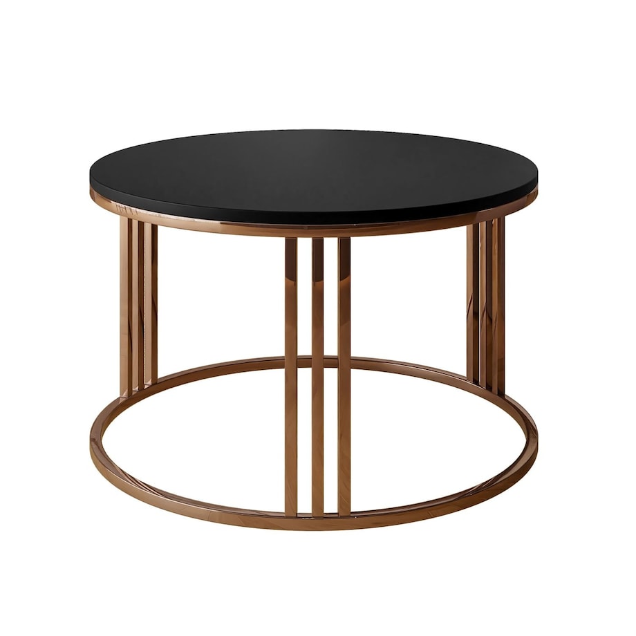 Okrągły stolik kawowy LORI mat z miedzianym stelażem, czarny mat