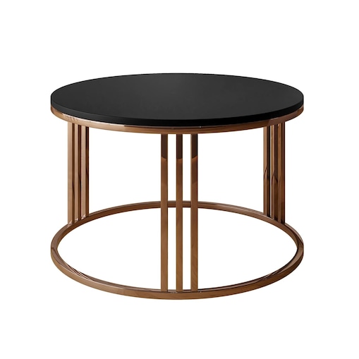 Okrągły stolik kawowy LORI mat z miedzianym stelażem, czarny mat