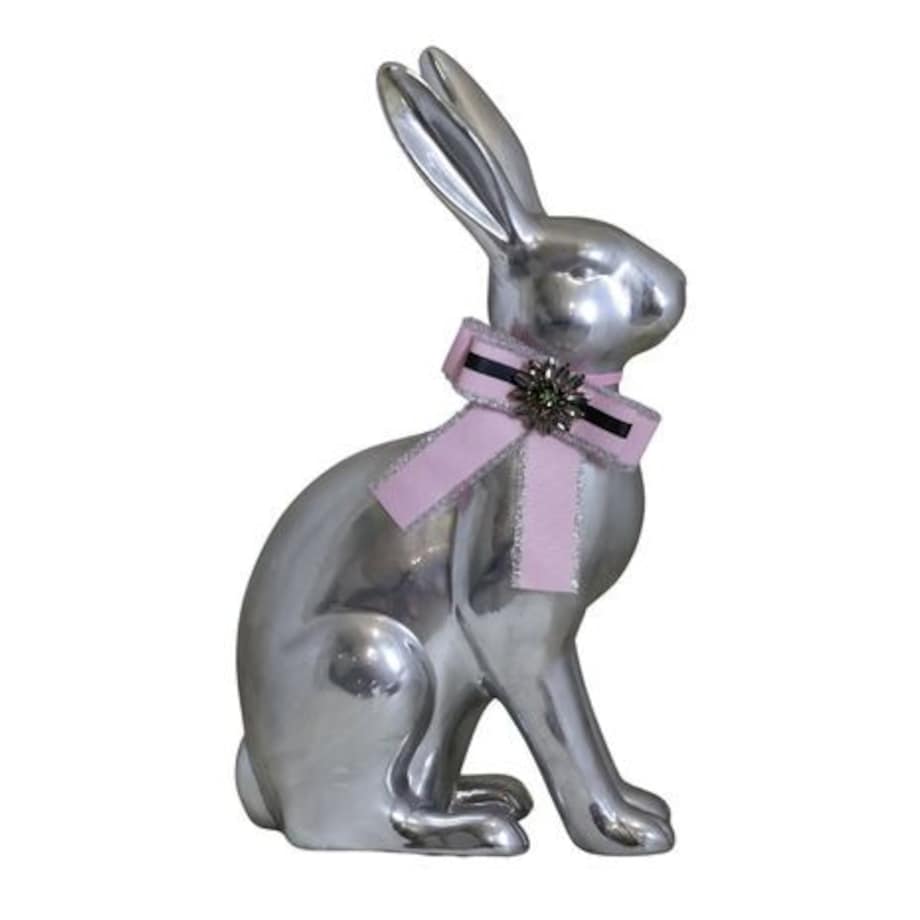 Figurka - srebrny królik z fioletową kokardą 27x19,5x46,5 cm ARZENTO