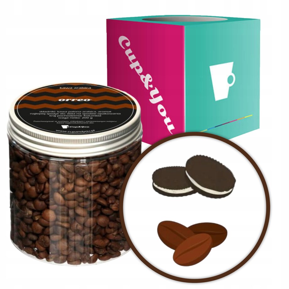 Kawa aromatyzowana o smaku Orreo ziarnista ARABICA Cup&You PREMIUM 200g na prezent upominek dla kobiety mężczyzny faceta mamy taty żony męża