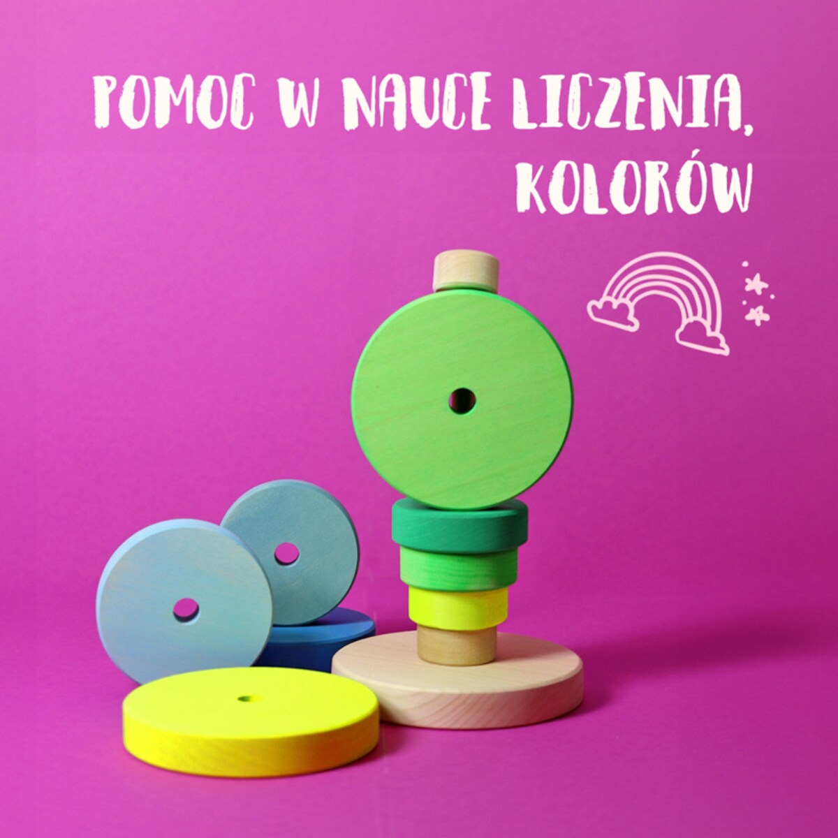 Wieża drewniana dla dzieci 10 krążków – klocki Grimm's Neon Green 1+