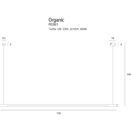 Lampa wisząca nad wyspę ORGANIC P0361 Maxlight LED 26W 3000K belka biała