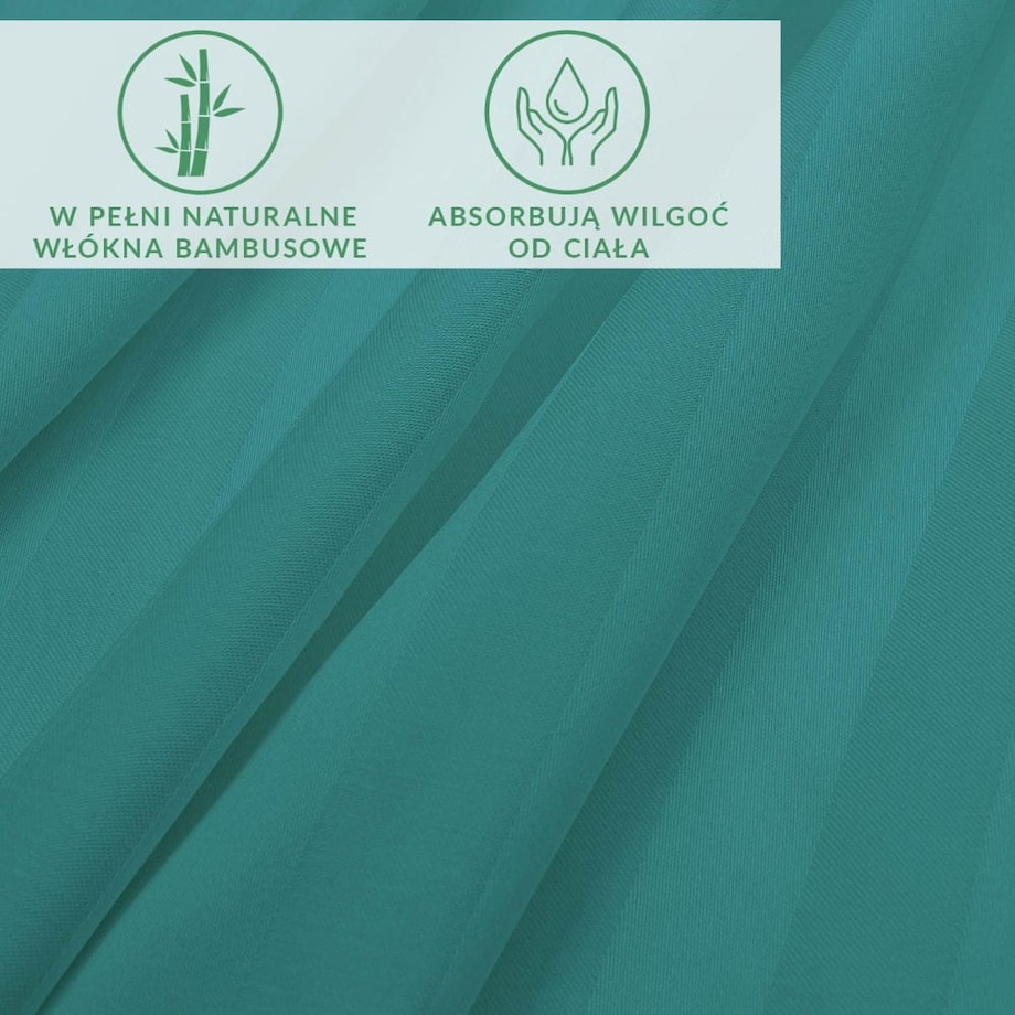 Prześcieradło bambusowe satyna bawełniana 160x240 Bamboo paski, turkusowe