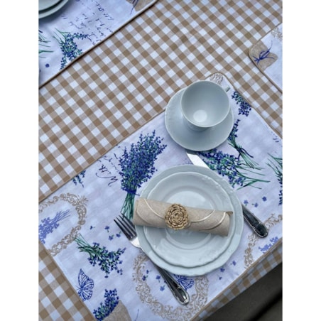 Obrus Beige Gingham okrągły - Średnica ok. ⌀ 140 cm - idealny dla 4 osób