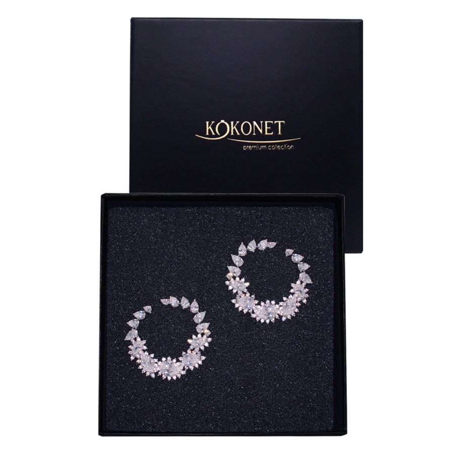 Kolczyki ozdobne koła z cyrkoniami EFEKTOWNE ślubne wieczorowe