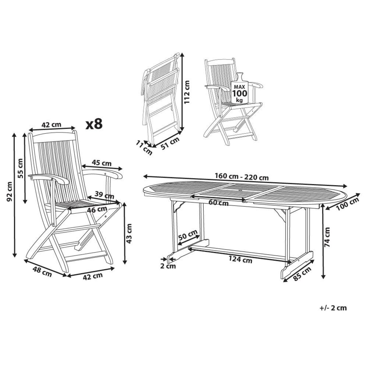 Zestaw ogrodowy dla 8 osób MAUI II Drewno akacjowe Jasnobrązowy