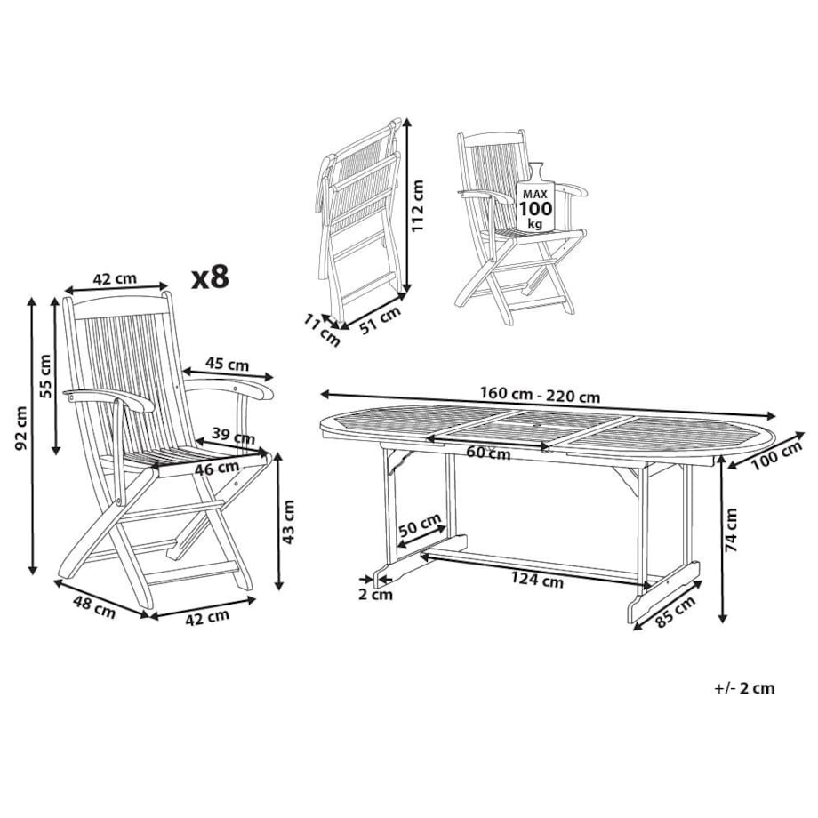 Zestaw ogrodowy dla 8 osób MAUI II Drewno akacjowe Jasnobrązowy