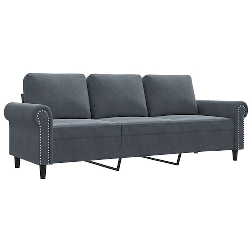 vidaXL Sofa 3-osobowa, ciemnoszara, 180 cm, obita aksamitem