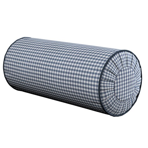 Poduszka wałek z zakładkami, granatowo-biała krateczka (0,5x0,5cm), Ø20 x 50 cm, Quadro