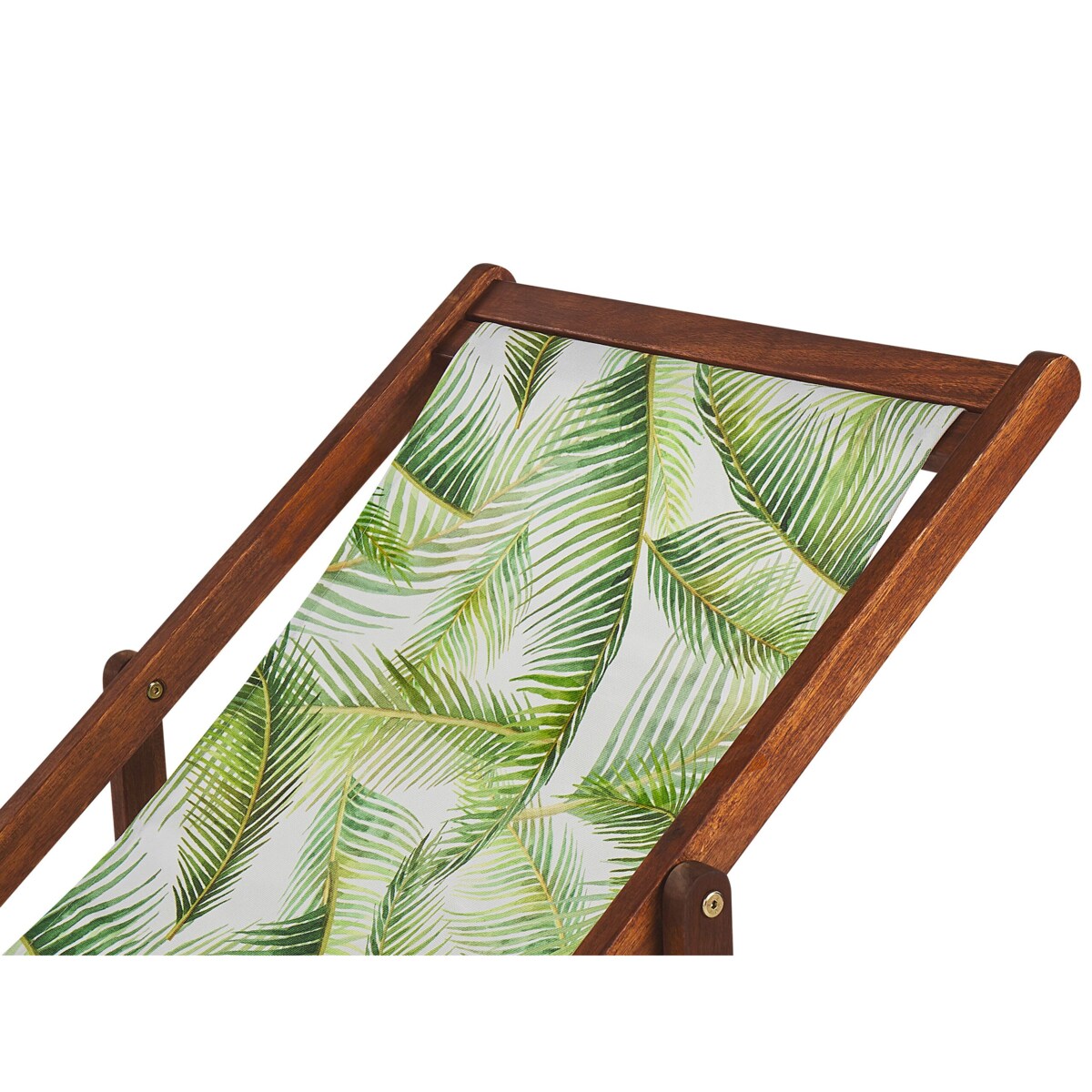 Zestaw 2 leżaków ogrodowych ciemne drewno akacjowe wzór w liście palmowe zielony ANZIO