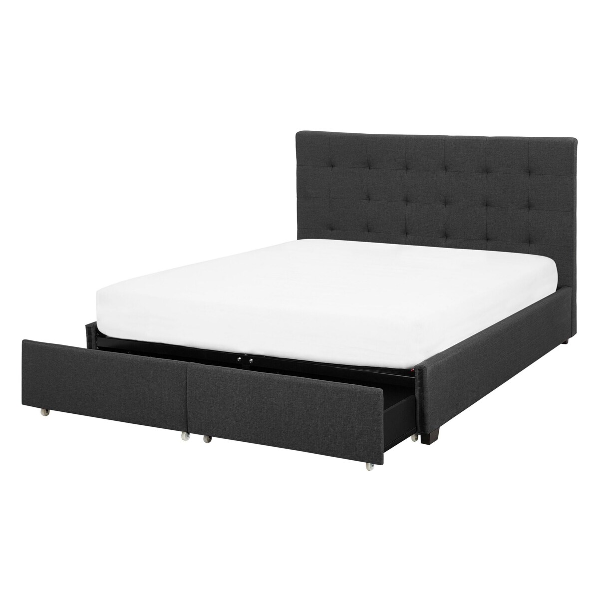 Łóżko z szufladami tapicerowane 140 x 200 cm ciemnoszare LA ROCHELLE