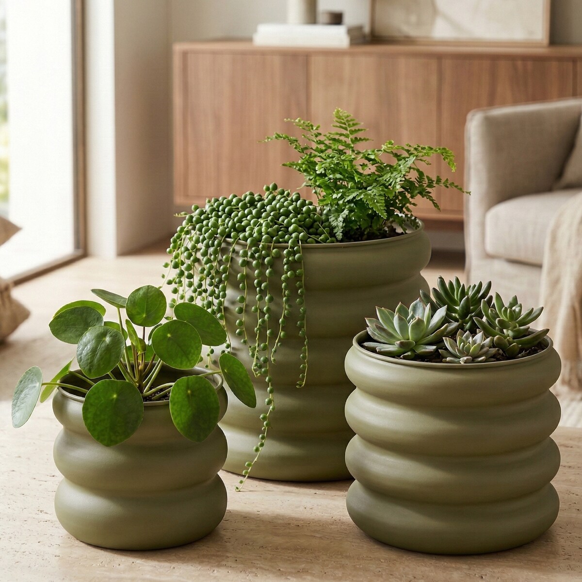 Zestaw 3 stalowych doniczek na kwiaty