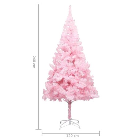 vidaXL Sztuczna choinka z lampkami i bombkami, różowa, 240 cm, PVC
