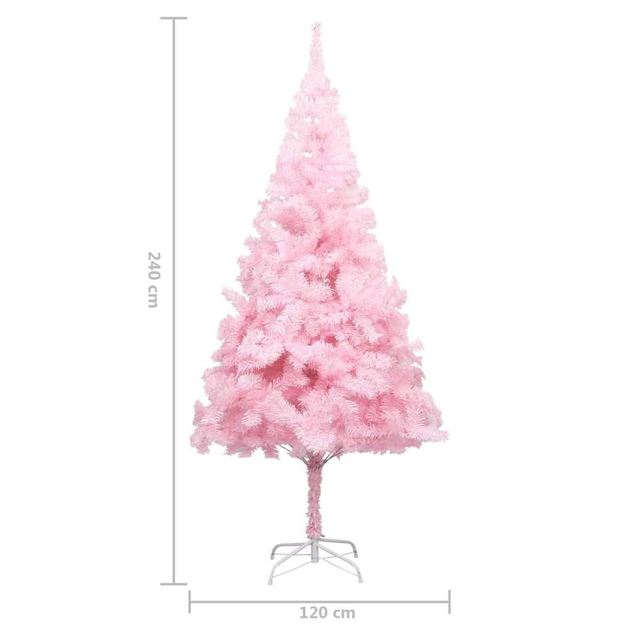 vidaXL Sztuczna choinka z lampkami i bombkami, różowa, 240 cm, PVC