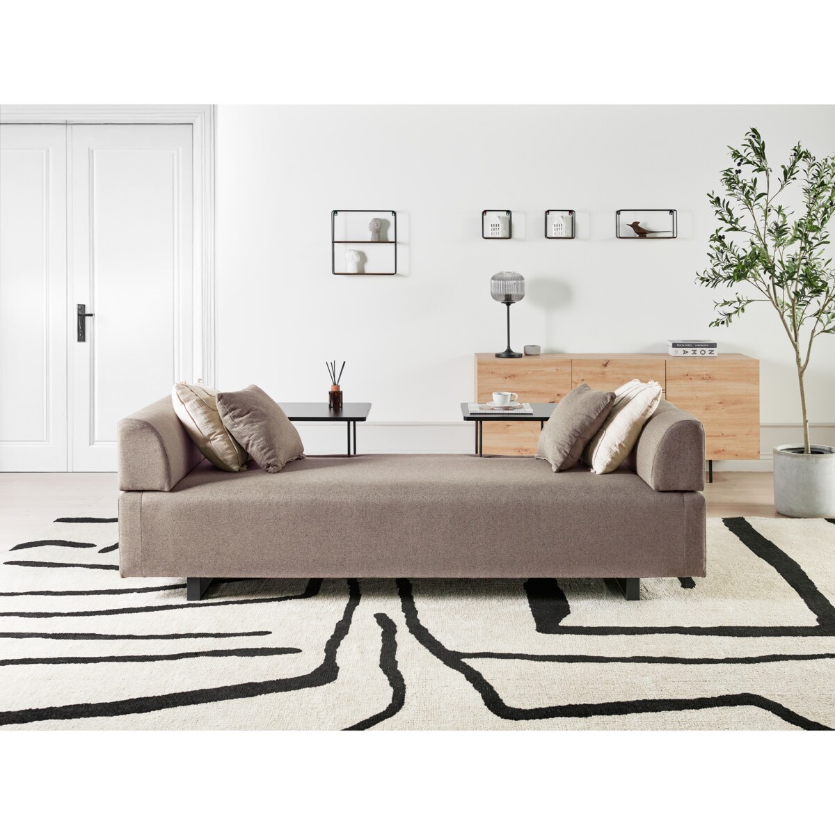 Sofa dla 3 osób SOKNA Beżowoszary ze stolikami
